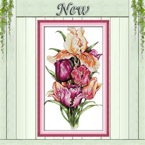 Noble Tulips Flowers Home Decor Painting Counted Printed On Canvas Dmc