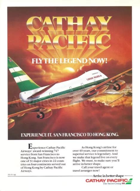 1986 Cathay Pacific Airways Boeing 747 Ad Airline Advert San Francisco