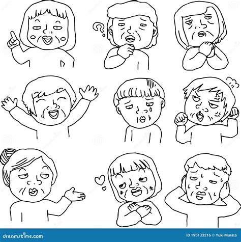 ugly female poses and facial expressions outline set stock illustration illustration of upper