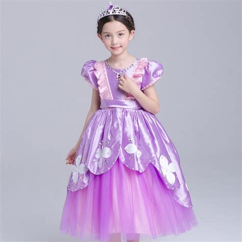 European Style Girl Pleated Dress Princess Sofia Costume Girls Kids