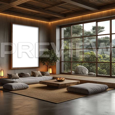 Serenity in Luxury Living Room Frame Mock up , Luxury Mockup Frame in