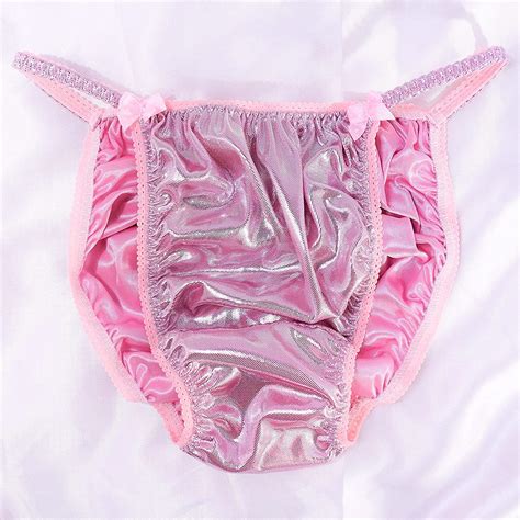 Amazon Com Ania S Poison Sissy Panties Pink Foil Metallic Satin String Bikini Shiny Men S