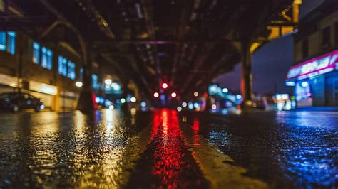 City Streets At Night Seattle Rain