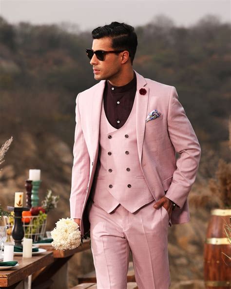 Men Suit Luxury Pink 3 Piece Formal Fashion Wedding Groom Wear Etsy