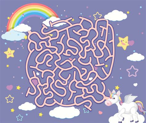 Los juegos de unicornio son para niñas, niños, adolescentes y mayores. Um labirinto do unicórnio | Vetor Premium