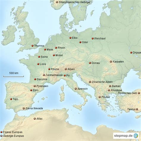 Stepmap Flüsse And Gebirge Europas Landkarte Für Deutschland
