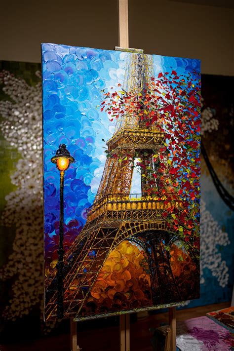 Eiffel Tower Painting Original Abstract Art Eiffel Tower Landscape