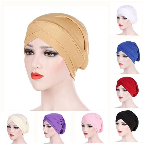 2018 Muslim Cross Scarf Inner Hijab Cap Islamic Head Wear Hat Headband