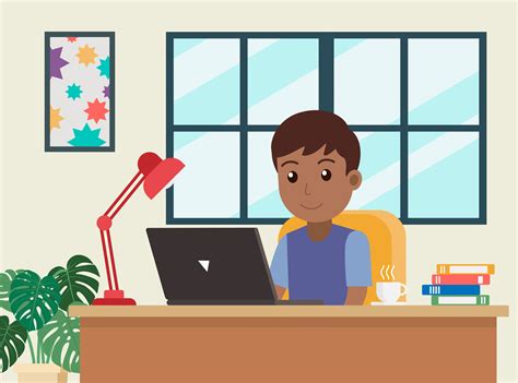 Learning how to eat while answering emails is a necessity when you work from home and are constantly snacking. Cartoon African American Man Working at Home - Download ...