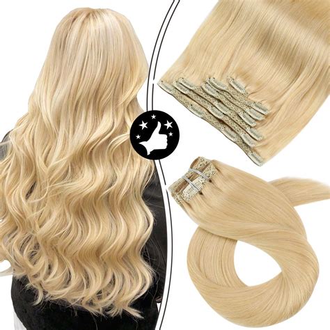 Moresoo Blonde Extensions Clip In 20 Inch Clip On Hair Extensions Human Hair Color