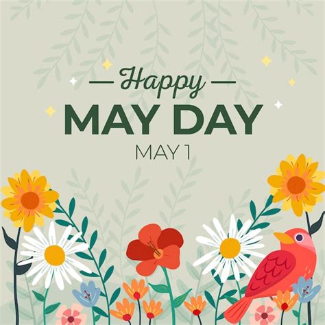 Premium Vector Happy May Day Background With Flowers And Bird