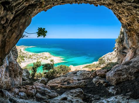View Of Turquoise Sea From Cave 4k Ultra Hd Wallpaper Background