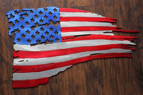 Tattered American Flag Usa Flag Metal Flag Wall Art Patriotic Decor