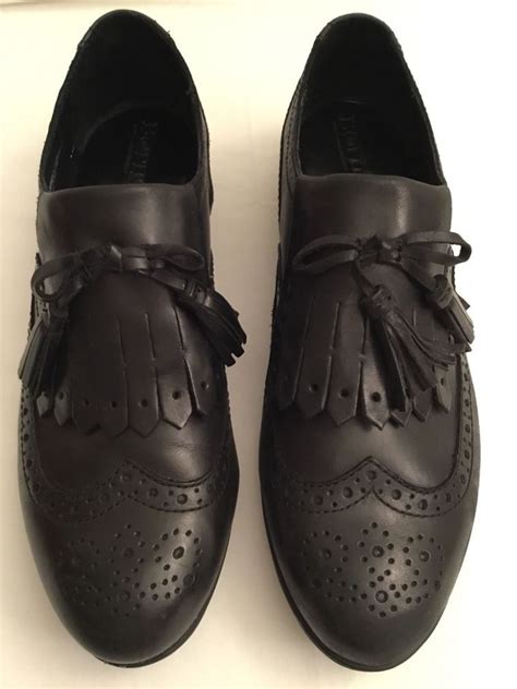 Born Black Leather Kiltie Tassel Brogues Wingtip Slip On Size 8 M Euc