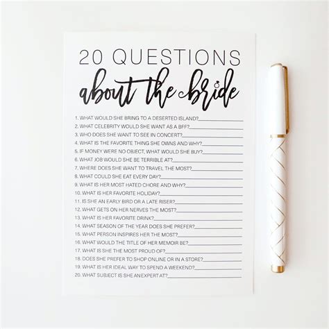 20 Questions About The Bride Bridal Shower Game Bridal Etsy Fun Bridal Shower Games