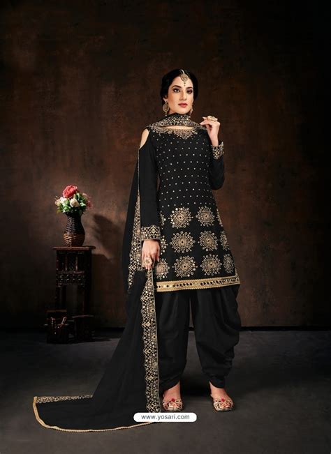 Buy Black Designer Party Wear Faux Georgette Punjabi Patiala Suit