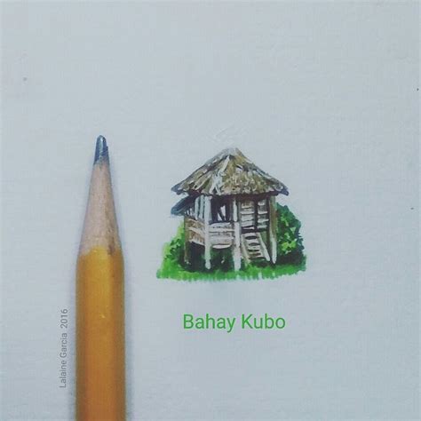 Bahay Kubo Nipa Hut Peso Art Miniature Watercolor Of Lalaine Garcia