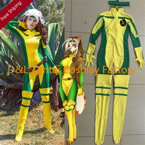 2014 Halloween Costume X Men Rogue Costume Yellow And Green Lycra