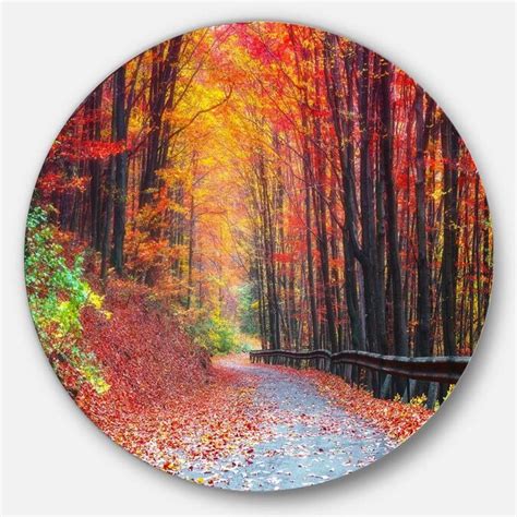 Designart Road In Beautiful Autumn Forest Disc Forest Large Metal