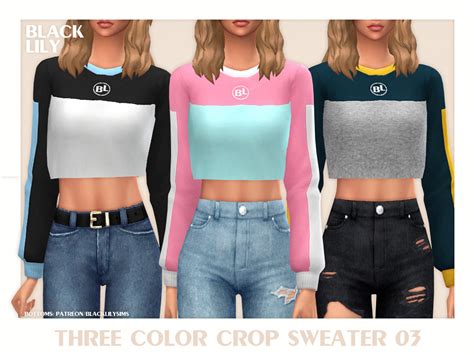 Three Color Crop Sweater 03 By Black Lily From Tsr Sims 4 Downloads