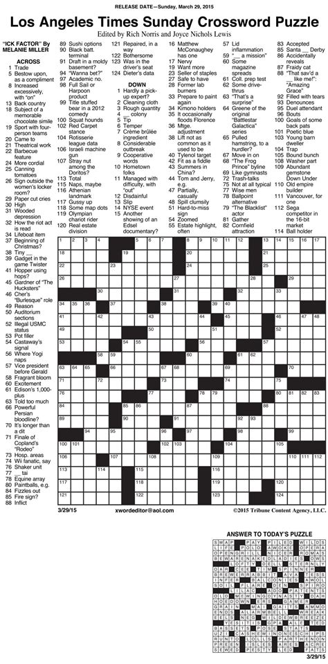 Printable Sunday Newspaper Crossword Puzzles Emma Crossword Puzzles