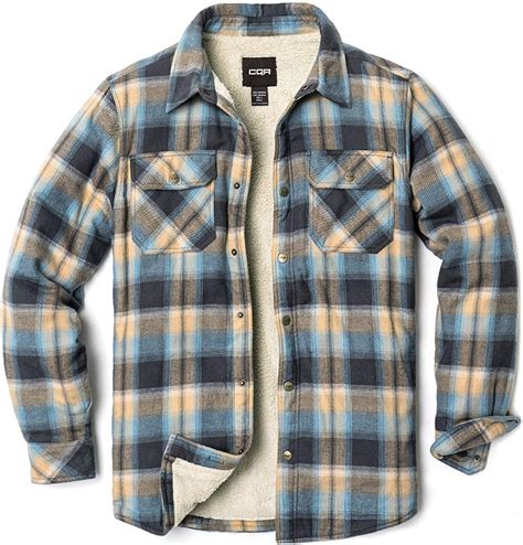 Cqr Mens Sherpa Lined Flannel Shirt Jacket Soft Long