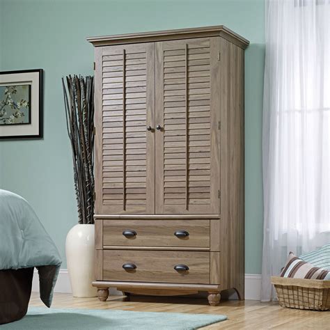 Wardrobe Cabinet Bedroom Storage or TV Armoire in Medium Brown Oak Finish