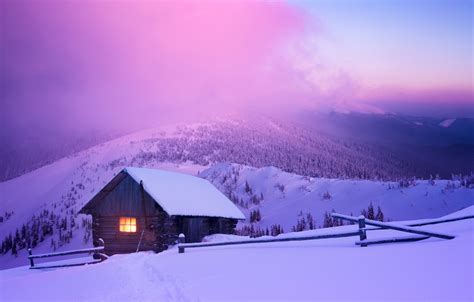 Wallpaper Winter Forest Snow Mountains Night Hut Village House