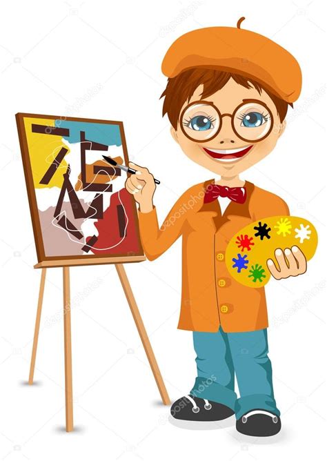 Vector Illustration Of Cartoon Artist Boy — Stock Vector