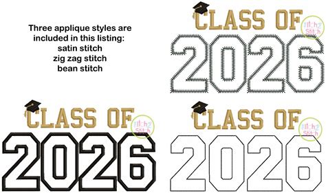 Class Of 2026 Applique Design Set Satin Stitch Zig Zag And Etsy