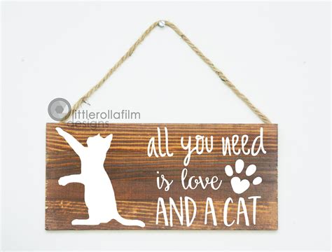 Love And A Cat Sign 12x5 12 Wood Plaque Pet Home Decor T For