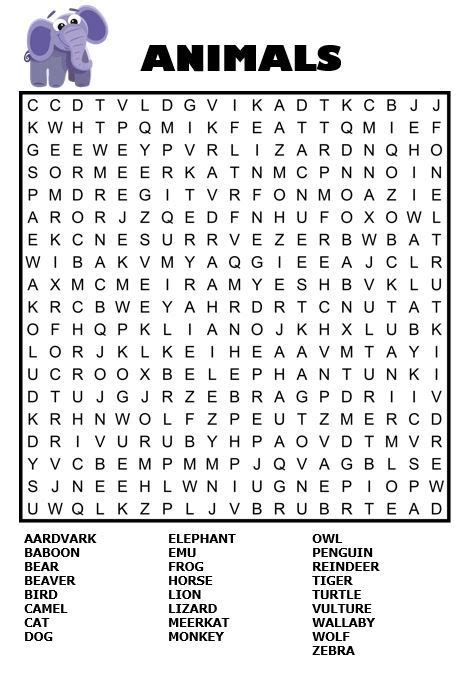 Animal Word Search For Kids Free Printable Download Word Puzzles