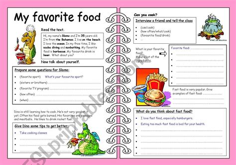 Does the essay provide enough description and details that enable readers to gain a clear picture of the food you are describing? My favorite food - ESL worksheet by Toubab