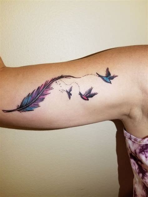 34 Stunning Feather Tattoo Ideas Fashionmoe Feather With Birds