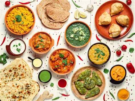 Indian Food And Indian Cuisine Dishes Top View Stock Image Image Of