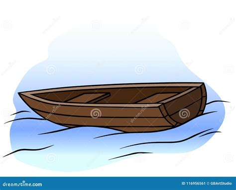 Bote De Remos De Madera De La Historieta En El Agua Ilustraci N Del