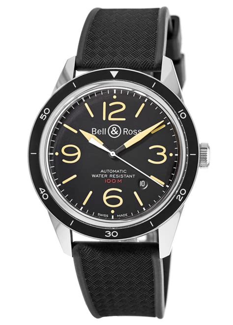 Bell And Ross Vintage Sport Heritage Automatic Black Dial Rubber Strap
