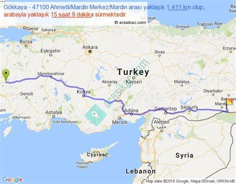 Gökkaya 47100 Ahmetli Mardin Merkez Mardin arası kaç km, saat