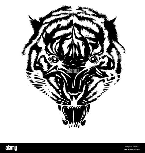 Silueta negra Tigre tatuaje Ilustración vectorial de una cabeza de