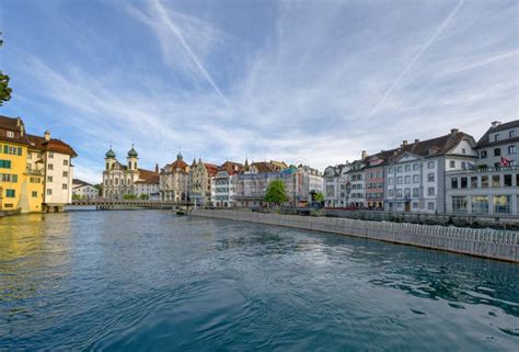 On The Banks Of Reuss River In Lucerne Editorial Image Image Of