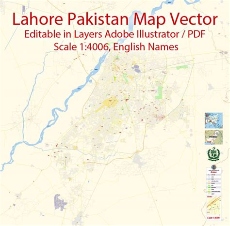 Lahore Vector Map Pakistan En Detailed City Plan Editable Adobe