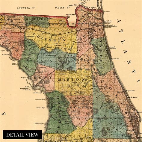 1856 Florida Map Canvas Canvas Wrap Vintage Florida Map Old Florida