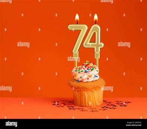 Birthday Candle Number 74 Invitation Card With Orange Background