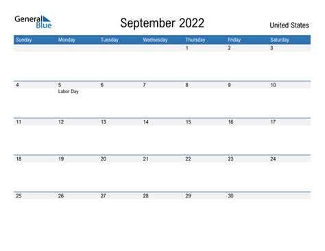 United States September 2022 Calendar With Holidays