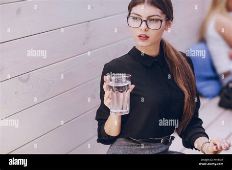 Beautiful Brunette With Glasses Stock Photo Alamy