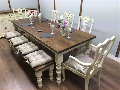 The most common farmhouse table material is cotton. LARGE 7ft FARMHOUSE Table And Chairs Bench SHABBY CHIC OAK ...