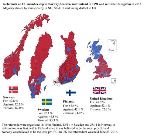 areal break up of the 1994 norwegian swedish and finnish referenda on eu and the 2016 uk