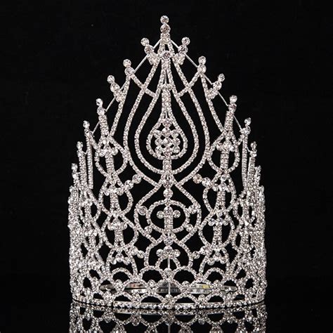 Beauty Custom Crown Rhinestone Pageant Tall Crowns Crystal Adjust Contour Band Miss Big Tiara