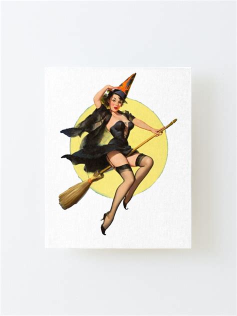 Witch Pinup Girl Halloween Vintage Pin Up Mounted Print For Sale By