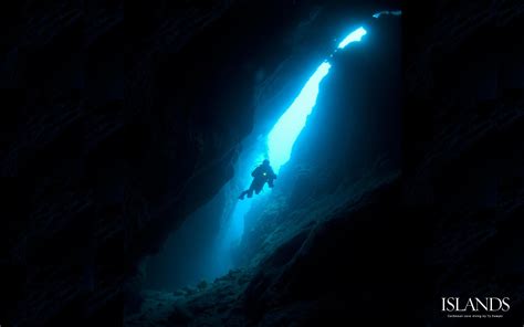 Scuba Diving Diver Ocean Sea Underwater Cave Wallpaper